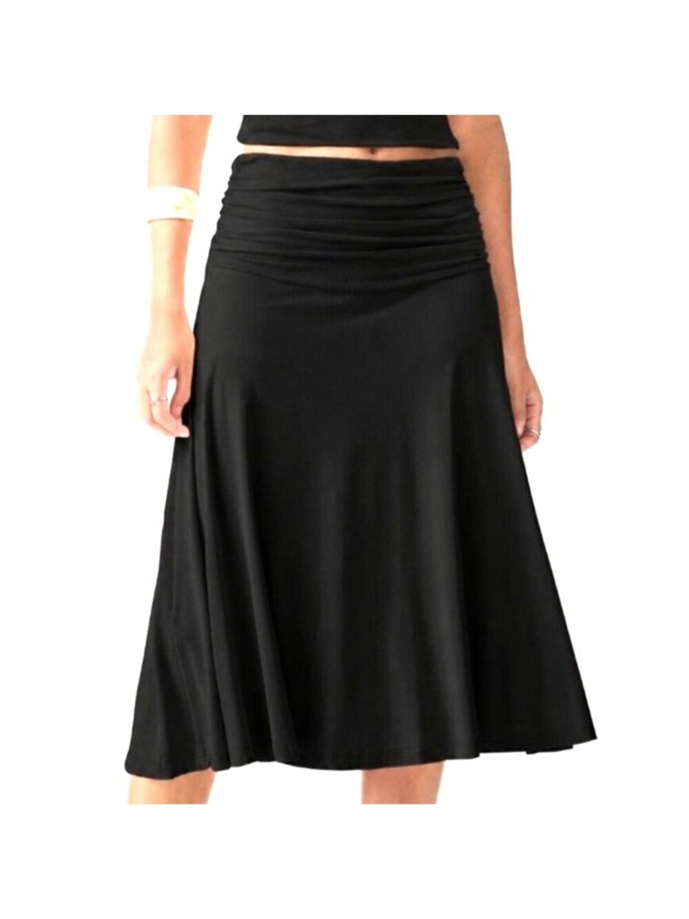 OGL Move Flowy Side Ruched A-Line Midi Skirt Black Size Small NWT